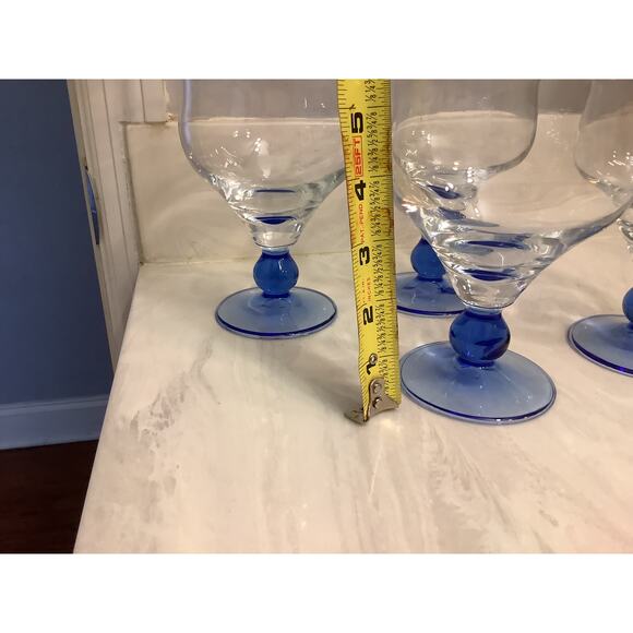 4 BORMIOLI ROCCO MINORCA BLUE GOBLET DESSERT BALL STEMMED GLASS MADE ITALY - Picture 2 of 4